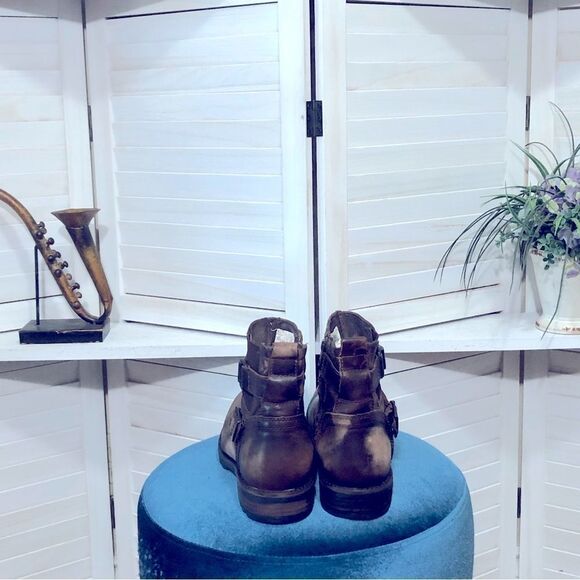 Steampunk gothic harness buckle zipper distressed rust brown biker boots sz 10.5 - Picture 3 of 10